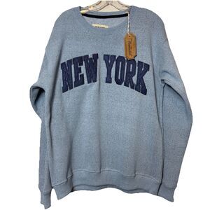 New York Popular Embroidered Sweatshirt Light Blue With Navy Letters Unisex Sz M